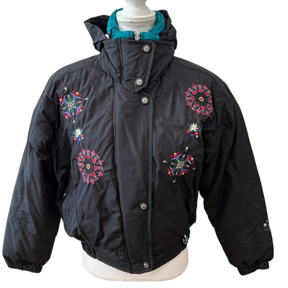 Vintage 90s Obermeyer embroidered short ski jacket black 6 - Picture 1 of 9